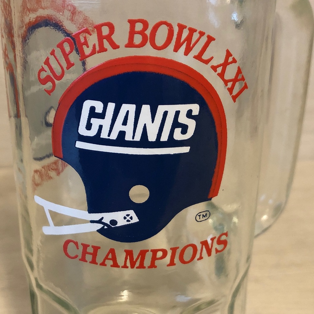 New York Giants Super Bowl XXI Vintage 20oz. Glass Drinking Mug As Is Pls Read